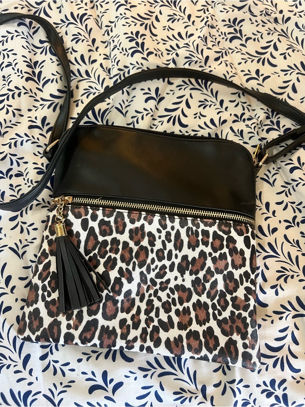 Leopard Print Crossbody Bag with Black Trim
